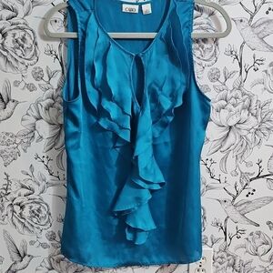 Cato Blue Ruffled Sleeveless Blouse